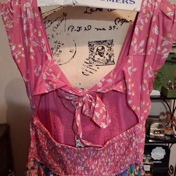 NWT CAROLINE CONSTAS Smocked Floral Pink/multicolor Boho Print Dress S - Picture 8 of 16